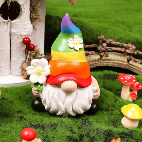 Rainbow Gnome Garden Statue – Resin Decor
