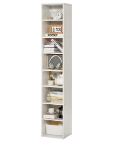 8 Tiers Narrow Bookshelf, 71 in Wooden Tall Open Bookcase with Height-Adjustable Shelf