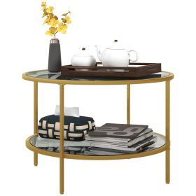 Modern 2-Tier Round Side Table with Tempered Glass Top Steel Frame Sofa End Table for Living Room Small Accent Furniture