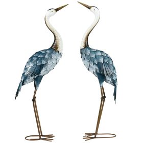 Set of 2 Blue Crane Garden Statues – Outdoor Decor