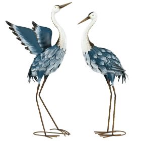 Set of 2 Blue & White Heron Garden Statues – Outdoor Decor