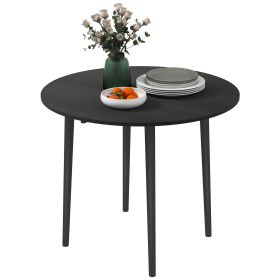 35" Round Folding Dining Table Distressed Black Solid Wood Legs Drop Leaf for Kitchen Dining Room