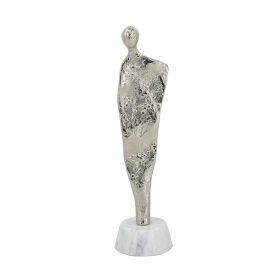 Abstract Aluminum Human Figurine on Marble Base – Silver White