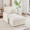 Modern Accent Chair with Ottoman, Living Room Club Chair Chenille Upholstered Armchair , Reading Chair for Bedroom, White