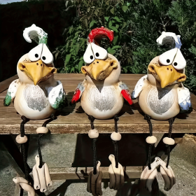 Funny Chicken Fence Decor Statues Set of 3 – Resin Yard Art
