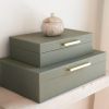 Decorative Storage Boxes with Lids – Set of 2 Beautiful PU Leather Organizer Bins for Your Bookshelf Home Decor
