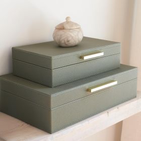 Decorative Storage Boxes with Lids – Set of 2 Beautiful PU Leather Organizer Bins for Your Bookshelf Home Decor