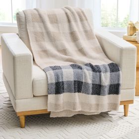 Oversized Cozy Knit Gingham Plaid Stripe Couch Throw Blanket for Adults