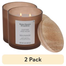 (2 pack) Leather and Musk Scented 2-Wick Frosted Jar Candle 12oz.