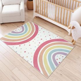 Washable Rainbow Rug for Girl Nursery, Small Rug 3X 5 Colorful Area Rugs for Kids Bedroom, Non-Slip Soft Polka Dot Carpet Kids Rugs for Classroom