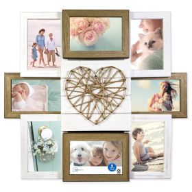 4x6 Picture Frame -- Rustic Wood Heart 8 Photo Collage Wall Photo Frame