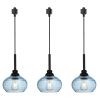 3-Light H-Type Track Pendant Light Fixture with Blue Water Ripple Glass Shade, Decorative Track Lighting Fixture for Kitchen Island Hallway, Black