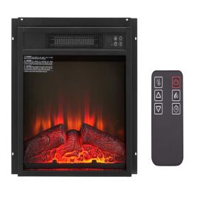 Electric Fireplace Insert 18" 1400W 120V ,Equipped with remote control, ultra thin heater with log set & realistic flame - BLACK