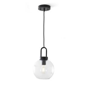 59" Black Pendant Ceiling Light, Metal Base Glass Shade, LED Bulb Included