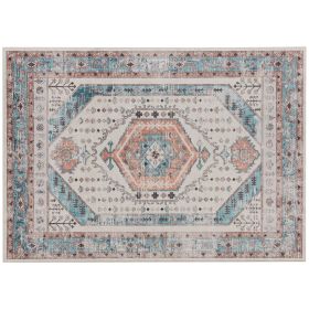4x6 Vintage Washable Area Rug – Non-Slip Brown & Blue