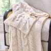 Vanilla Cable Cozy Knit Oversize Soft Warm Couch Throw Blanket, Vanilla