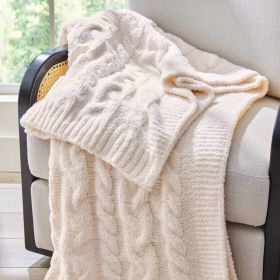 Vanilla Cable Cozy Knit Oversize Soft Warm Couch Throw Blanket, Vanilla