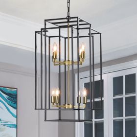 18" Modern 8-Light Black & Gold Geometric Chandelier
