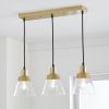 25" Architectural 3-Light Island Pendant Light, Gold Finish Clear Glass Shades