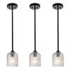 3-Pack Modern Pendant Light, Kitchen Island Dining Room Matte Black Crackled Glass Hanging Lamp