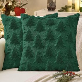 Christmas Throw Pillow Covers Dark Green Christmas Decorations Set of 2 Xmas Tree 18x18 Pillow Covers Soft Plush Faux Wool Pillowcases Holiday Festiva
