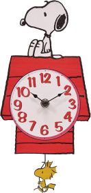Peanuts Snoopy's Dog House with Woodstock Pendulum Pal Wall Clock, 12 Inch