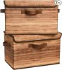 Fabric Storage Bins with Lids – Wood Grain (2-Pack)