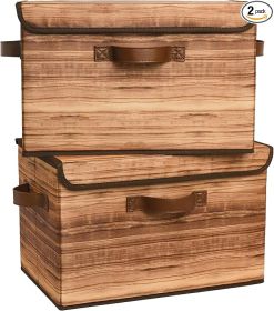 Fabric Storage Bins with Lids – Wood Grain (2-Pack)