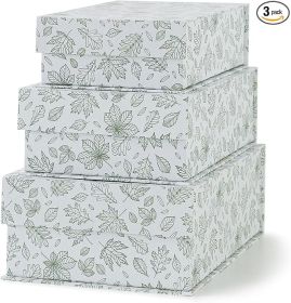 Light Green Floral Storage Boxes Set of 3 with Magnetic Lids