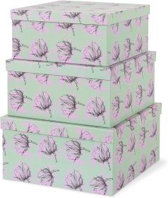Green Decorative Storage Boxes Set of 3 with Lids