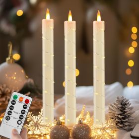 3 Pcs Flameless Taper Candles, Battery Taper Candles Flickering Flame with Embedded Star String, Candle Sticks Battery Powered with Remote Control