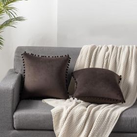 Decorative Pillow Cases 22x22 Brown: 2 Pack Cozy Soft Pom-poms Velvet Square Throw Pillow Covers for Farmhouse Home Decor