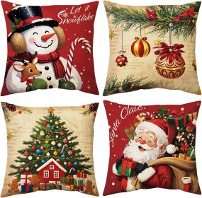 Christmas Pillow Covers 18x18 inch Set of 4, Christmas Decorations Cushion Covers, Xmas Pillow Covers
