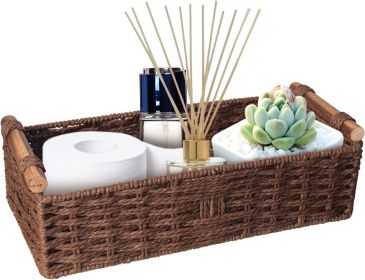 Round Paper Rope Storage Basket Wicker for Organizing with Handle, Decorative Bins Countertop Toilet Paper for Tank Top Small Set, Brown
