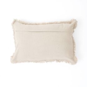 Linen Printed Lumbar with Fringes (Blue & Grey)-16"X24"