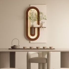 Adjustable 3-Color LED Sandstone Wall Decor with Simulated Green Plants - 3D Art Sculpture, Glass Vase & Rabbit Statue