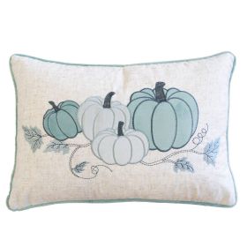 Embroidered Pumpkin Lumbar Throw Pillow – Misty Blue Fall Accent Cushion