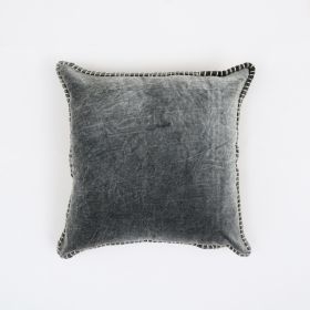 Stonewashed Cotton Velvet Throw Pillow with Decorative Handstiched Edges-19X19"