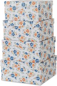 Decorative Square Boxes with Lids - Set of 4 - Harvest Bloom, Floral Cardboard Memory and Keepsake Boxes, Photo Storage for Organizing and Home DÃ©cor