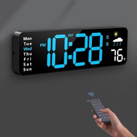 Digital Wall Clock, Digital Clock Large Display with Remote Control, Corded LED Alarm Clocks with Date, Week, Temp, Humidity, Auto DST, Countdown