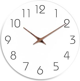 Wall Clock Battery Operated 8 Inch White Silent Non Ticking Simple Minimalist Wooden Decorative for Kitchen Bathroom Bedroom Living Room Office