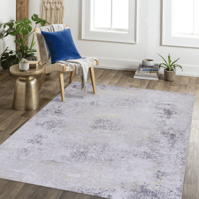 MAVAL Gold Washable Rug 4x6 Area Rug (Gray+Gold, 4' x 6')