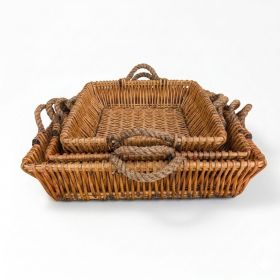 Woven Willow Home Organization Baskets – Premium Set of 3 Natural Nesting Storage Bins for Bathroom Towels, Living Room Blankets, Closets