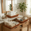 Woven Willow Home Organization Baskets – Premium Set of 3 Natural Nesting Storage Bins for Bathroom Towels, Living Room Blankets, Closets