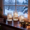 Snowman Glass Flameless Candles Battery Operated with Remote and Timer Real Wax LED Flickering Pillar Candles White Cold Light Window Christmas Holida