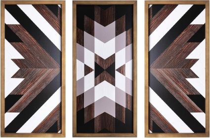 Set of 3 Aztec Wall Decor, 20.9"x 9.8" Wood Western Wall Art, Native American Tribal Southwestern Modern Boho Southwest
