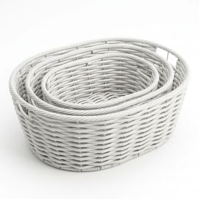 Multi-Purpose Nesting Basket 3-Piece Set – Hand-Woven PE Rattan Decorative Home Storage Baskets for Organizing Linens, Toys & Pantry Items