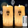Halloween Ghost Flameless Pillar Candles with Remote Timer