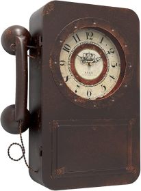Old Telephone Wall Clock with Hidden Safe, Battery Operated Quartz Metal Wall Clocks, Large Rectangular Vintage Decor Clocks, for Farmhouse