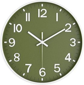 Silent Wall Clock Non-Ticking Battery Operated â€“ Modern Olive Green Analog Wall Clock for Living Room, Kitchen, Office